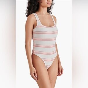 Steve Madden‎ Peach Romance Striped Ribbed Bodysuit